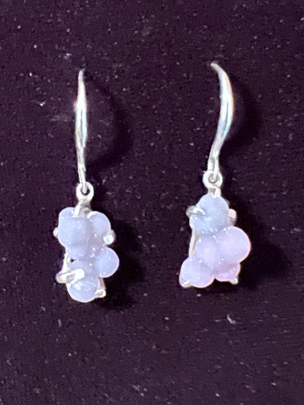 Sterling Drop Earrings with Natural Grape Chalcedony Stones